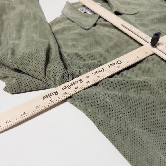 Carlisle Suede Shirt Jacket Green Women's 10 Medium Shacket Overshirt Lagenlook - Picture 8 of 9